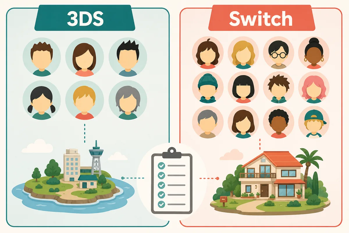 Editorial comparison of 3DS and Switch era Tomodachi Life character planning